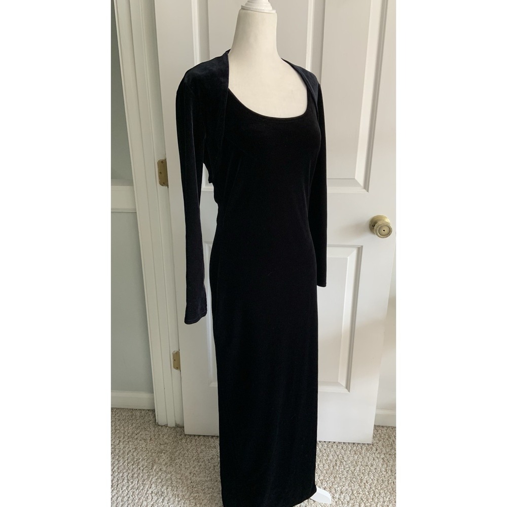 VTG 90s Scott McClintock Black Velvet Maxi Dress Womens 6 w Shrug Bolero Jacket